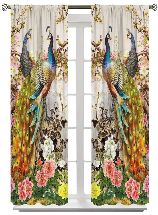 LOMADIA Peacock Blackout Curtain,Retro Animal Window Drapes Gold Beautiful Peony Flower Peacock Rod Pocket Curtain for Bedroom Living Room Kitchen Cafe Office Decor,Total Size of The 2 Panels is 52x84in - Image 5